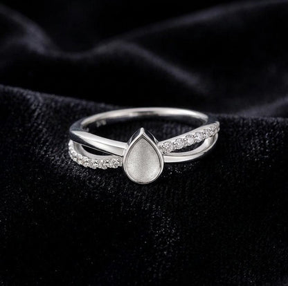 Teardrop Rose Gold Ring, 4x6mm Blank and Zircon Setted Ring, 925 Sterling Silver Designer Ring, Resin & Ashes Work, Breastmilk/Keepsake DIY