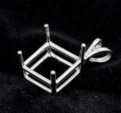 925 Sterling Silver diamond shape semi mount pendant settings Pr-notched 6mm to 20mm for faceted square stones