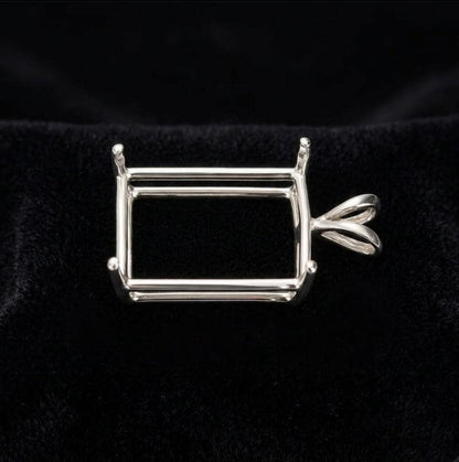 925 Sterling Silver emerald shape semi mount pendant settings Pr-notched 7x5mm to 18x13mm for faceted octagon stones