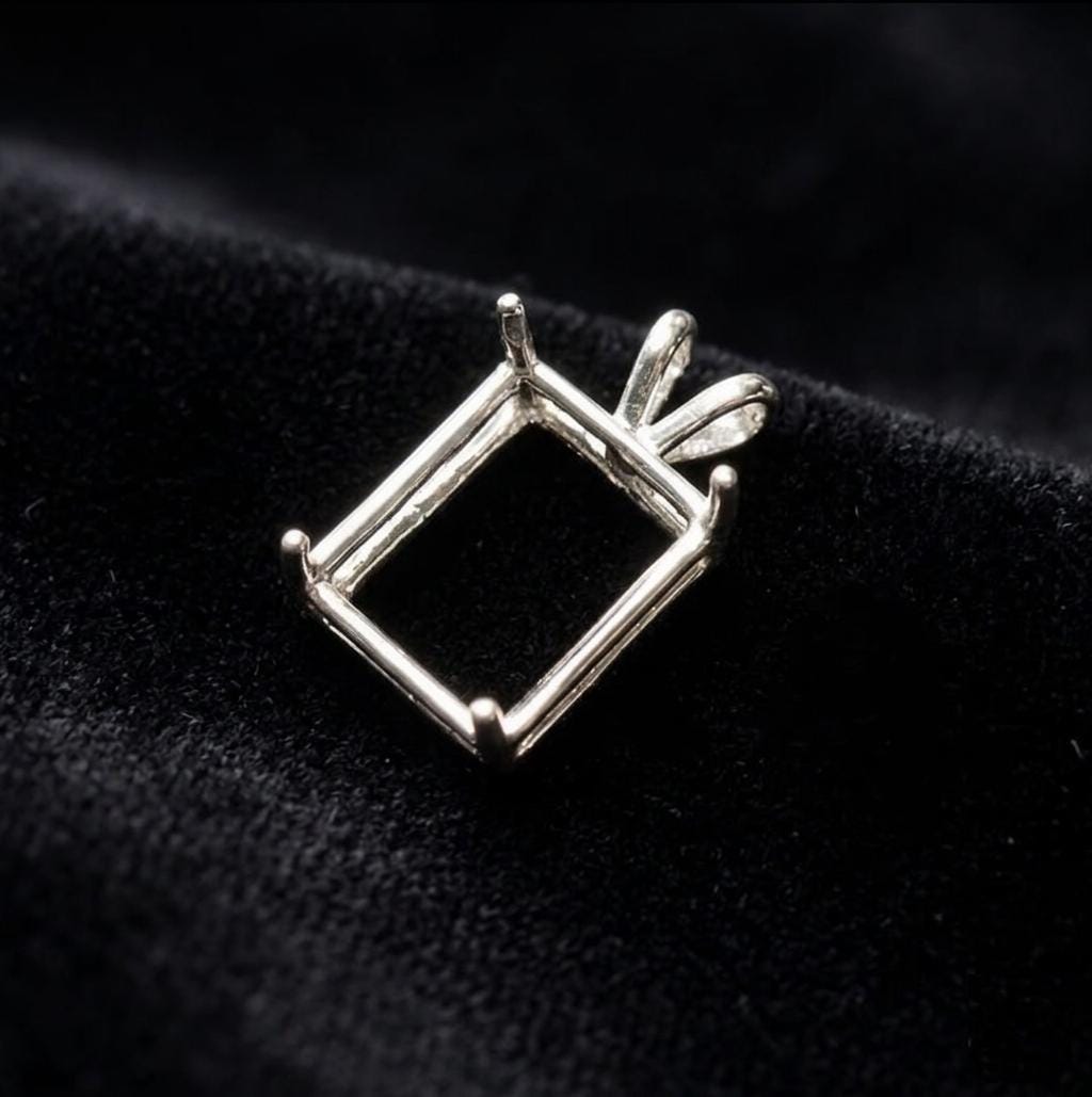 925 Sterling Silver emerald shape semi mount pendant settings Pr-notched 7x5mm to 18x13mm for faceted octagon stones