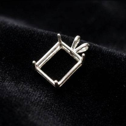 925 Sterling Silver emerald shape semi mount pendant settings Pr-notched 7x5mm to 18x13mm for faceted octagon stones