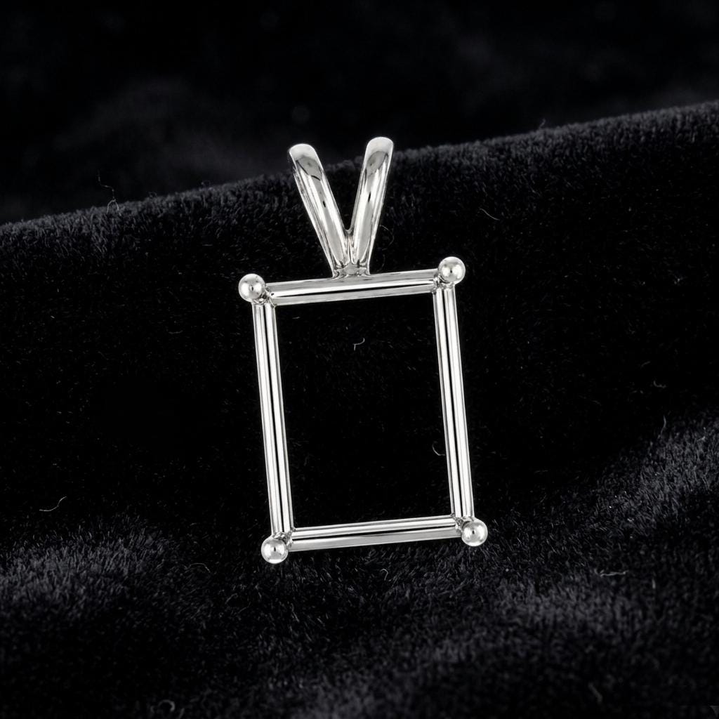 925 Sterling Silver emerald shape semi mount pendant settings Pr-notched 7x5mm to 18x13mm for faceted octagon stones