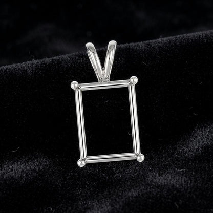 925 Sterling Silver emerald shape semi mount pendant settings Pr-notched 7x5mm to 18x13mm for faceted octagon stones