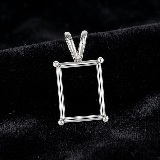 925 Sterling Silver emerald shape semi mount pendant settings Pr-notched 7x5mm to 18x13mm for faceted octagon stones