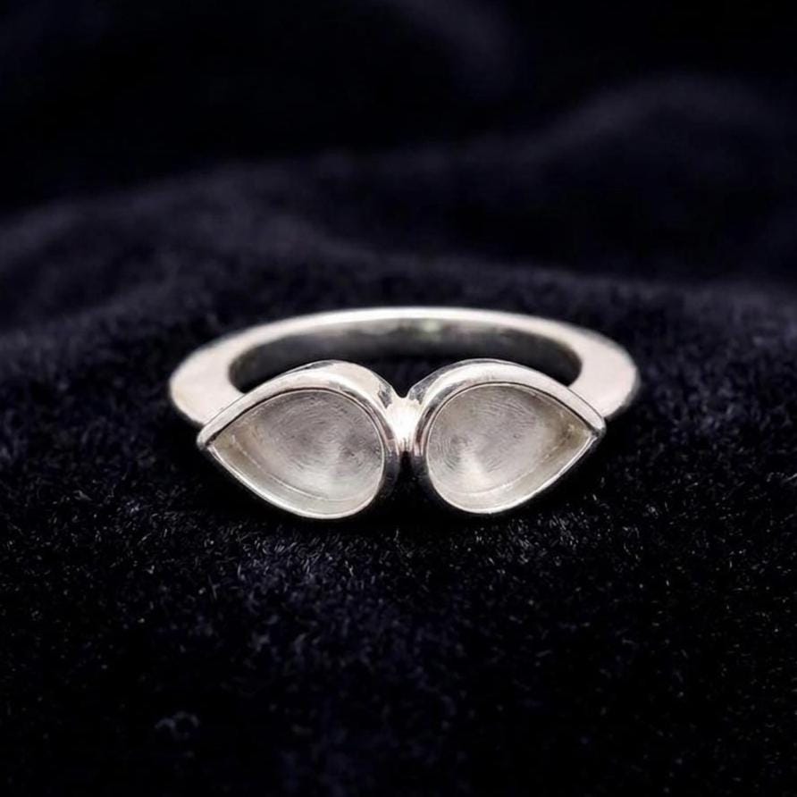 925 Sterling Solid Silver Teardrop Shape 8x6mm Blank Bezel Ring, Good for Stone, Resin & Ashes Work, Memorial Keepsake Breastmilk DIY Crafts