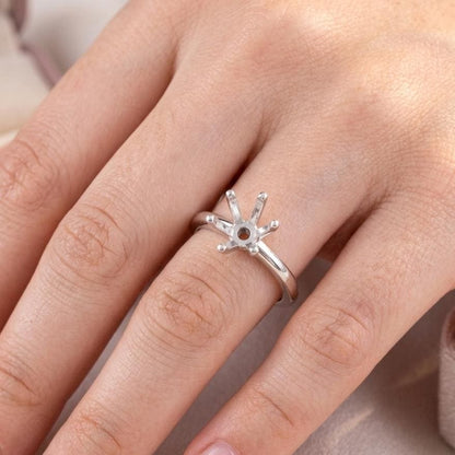 925 Sterling Solid Silver Round 5-10mm Pre Notched Blank V Prong Ring, Good for Zircon & Stone Setting Work, Engagement Ring, Gifts For Her