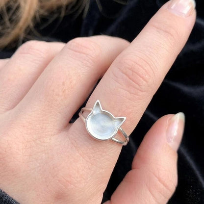 925 Sterling Silver 12mm Cat Face Blank Bezel Ring, Good for Resin & Ashes Work, Cat Cremation, Animal Pet Loss Ring, Keepsake Memorial DIY