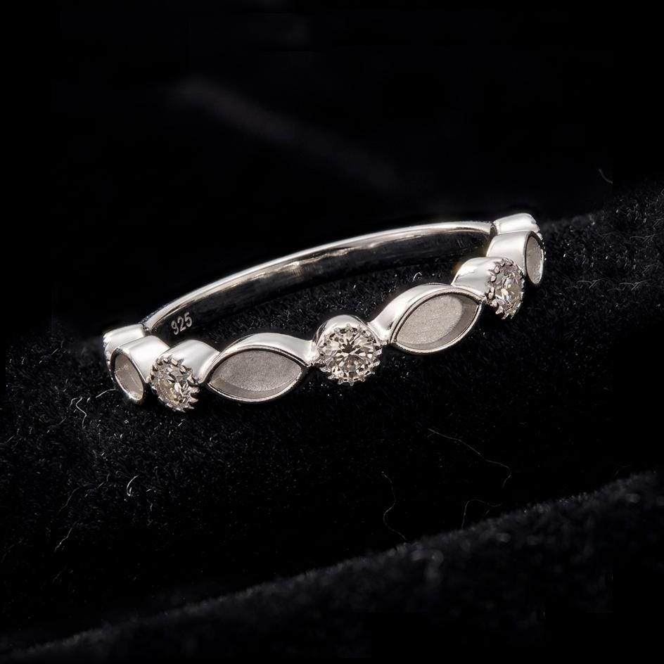 925 Sterling Solid Silver 2x4mm Marquise Shape Blank Bezel with 2mm Round Zircon Ring, Good for Resin & Ashes Work, Breastmilk/Keepsake DIY