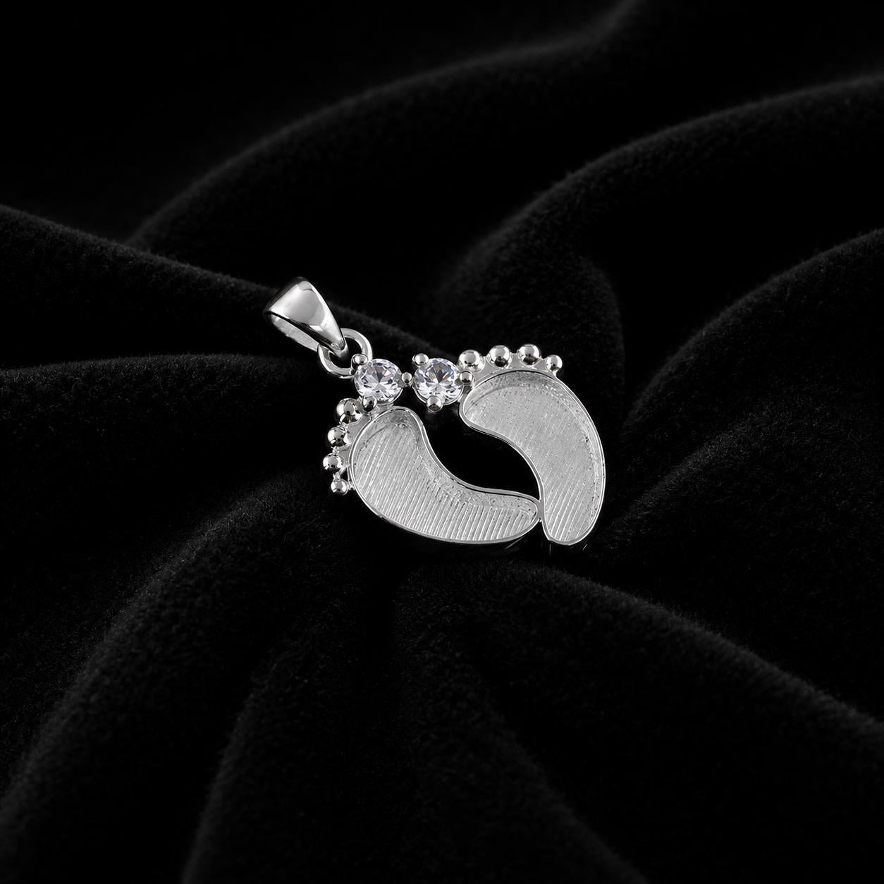 925 Sterling Silver Baby Foot Pendant Blank Bezel with CZ Setted, For Pour Resin, Breastmilk DIY, Keepsake Jewelry, Baby Feet Memorial Gifts