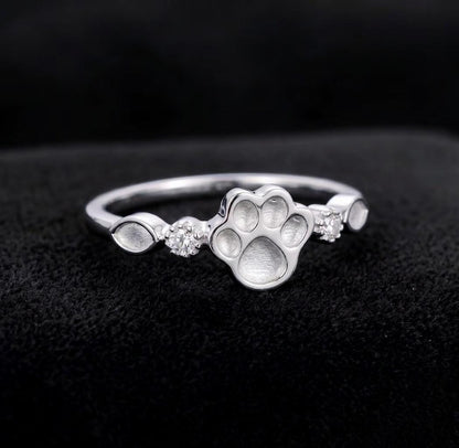 925 Sterling Solid Silver 8mm Dog Paw & Marquise Blank Bezel with CZ Setted Ring, Good for Resin Ashes Work, Keepsake/Breastmilk, DIY Crafts