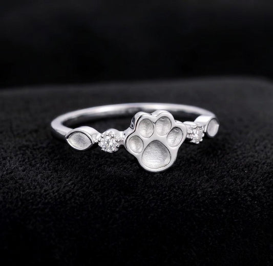 925 Sterling Solid Silver 8mm Dog Paw & Marquise Blank Bezel with CZ Setted Ring, Good for Resin Ashes Work, Keepsake/Breastmilk, DIY Crafts