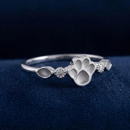 925 Sterling Solid Silver 8mm Dog Paw & Marquise Blank Bezel with CZ Setted Ring, Good for Resin Ashes Work, Keepsake/Breastmilk, DIY Crafts
