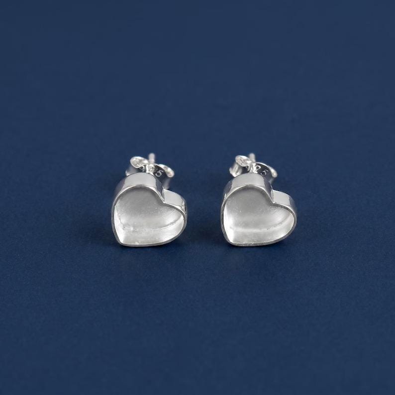 925 sterling silver Heart blank bezel cup Stud earring collet 5mm to 15mm round gemstone bezel cup earring metal casting, stud earring DIY