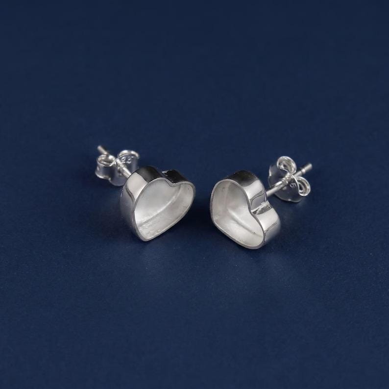 925 sterling silver Heart blank bezel cup Stud earring collet 5mm to 15mm round gemstone bezel cup earring metal casting, stud earring DIY