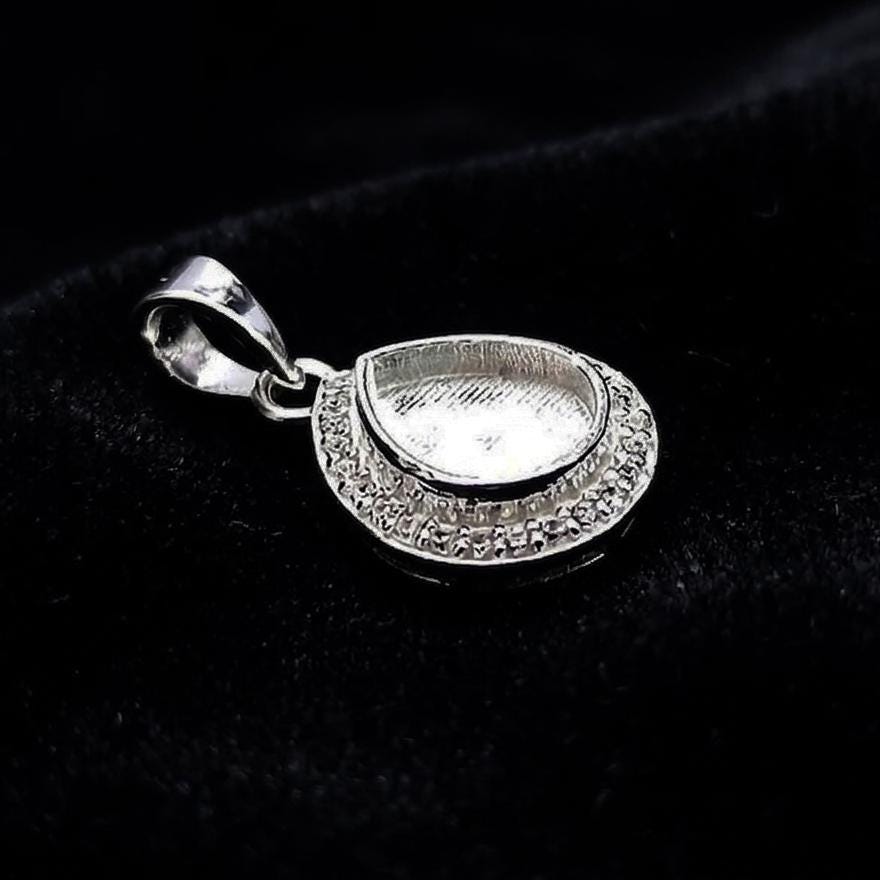 Pear Shape 8x10mm Blank Bezel Pendant Surrounded with CZ, 925 Sterling Silver Pendant, Good for Resin & Ashes Work, Keepsake Jewelry Crafts