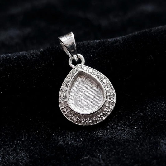 Pear Shape 8x10mm Blank Bezel Pendant Surrounded with CZ, 925 Sterling Silver Pendant, Good for Resin & Ashes Work, Keepsake Jewelry Crafts