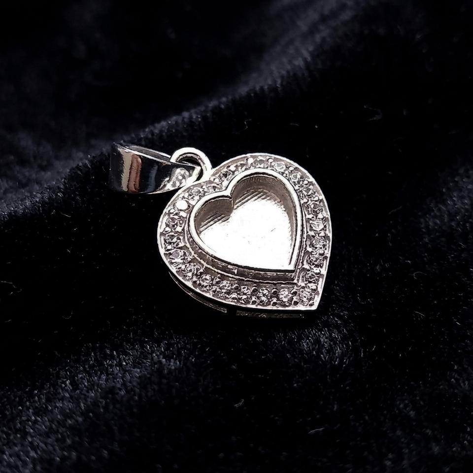 Heart Shape Blank Bezel Pendant with Zircon Setted, 925 Sterling Silver Pendant, Good for Resin & Ashes Work, Memorial Jewelry Crafts