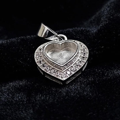 Heart Shape Blank Bezel Pendant with Zircon Setted, 925 Sterling Silver Pendant, Good for Resin & Ashes Work, Memorial Jewelry Crafts