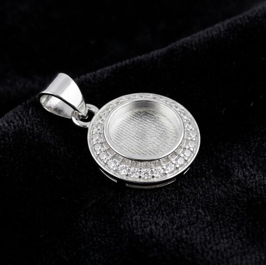 Round Shape Blank Bezel Pendant Surrounded with Zircon, 925 Sterling Silver Pendant, Good for Resin & Ashes Work, Keepsake Jewellery Crafts