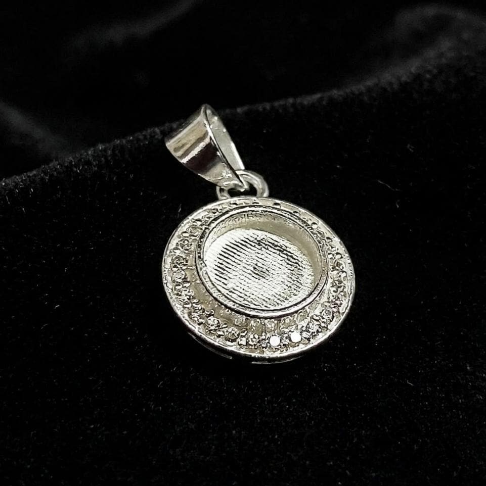 Round Shape Blank Bezel Pendant Surrounded with Zircon, 925 Sterling Silver Pendant, Good for Resin & Ashes Work, Keepsake Jewellery Crafts