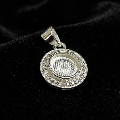 Round Shape Blank Bezel Pendant Surrounded with Zircon, 925 Sterling Silver Pendant, Good for Resin & Ashes Work, Keepsake Jewellery Crafts