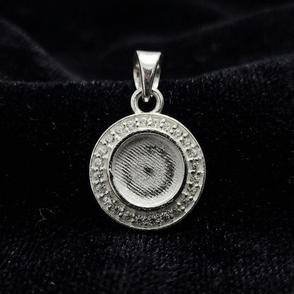 Round Shape Blank Bezel Pendant Surrounded with Zircon, 925 Sterling Silver Pendant, Good for Resin & Ashes Work, Keepsake Jewellery Crafts