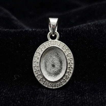 Oval Shape 8x10mm Blank Bezel Pendant Surrounded with CZ, 925 Sterling Silver Pendant, Good for Resin & Ashes Work, Keepsake Jewelry Crafts