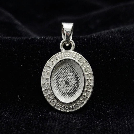 Oval Shape 8x10mm Blank Bezel Pendant Surrounded with CZ, 925 Sterling Silver Pendant, Good for Resin & Ashes Work, Keepsake Jewelry Crafts