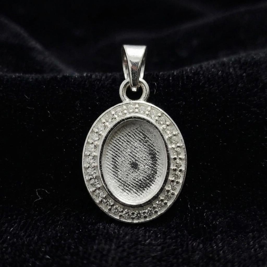 Oval Shape 8x10mm Blank Bezel Pendant Surrounded with CZ, 925 Sterling Silver Pendant, Good for Resin & Ashes Work, Keepsake Jewelry Crafts
