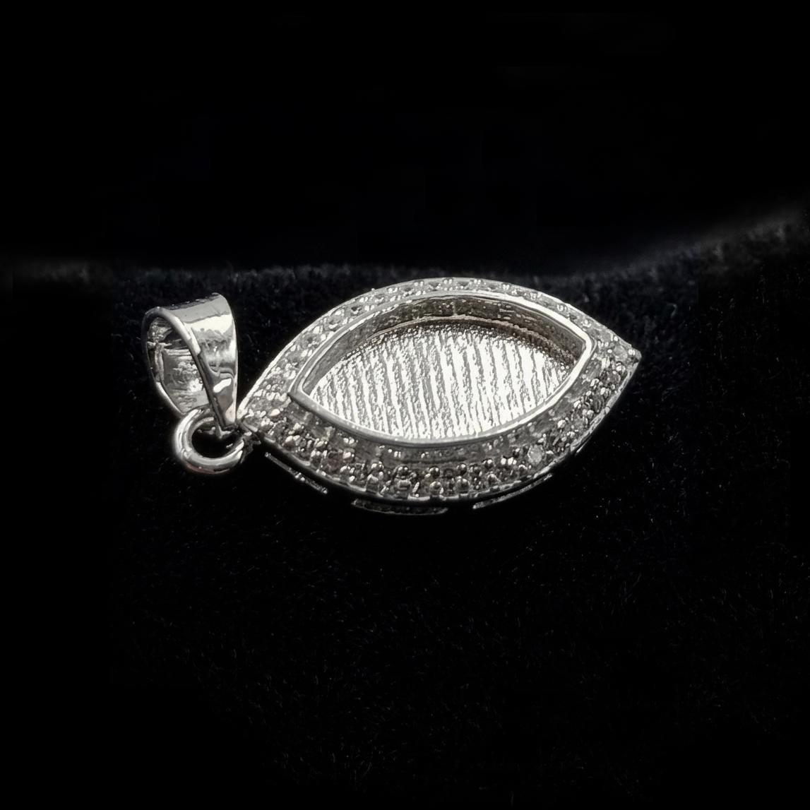 Marquise Shape 6x12mm Blank Bezel Pendant with CZ Setted, 925 Sterling Silver Pendant, Good for Resin & Ashes Work, Keepsake Jewelry Crafts