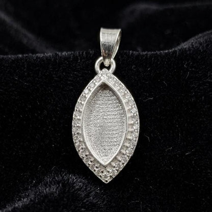 Marquise Shape 6x12mm Blank Bezel Pendant with CZ Setted, 925 Sterling Silver Pendant, Good for Resin & Ashes Work, Keepsake Jewelry Crafts