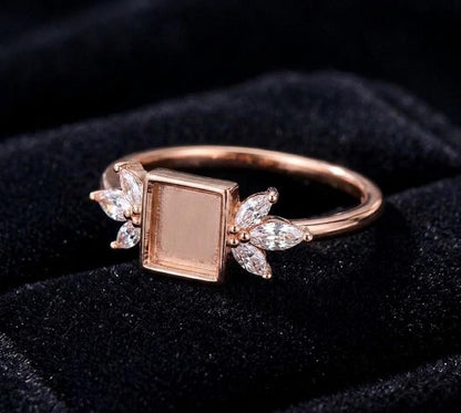 925 Sterling Solid Silver 8x8mm Square Shape Blank Bezel with Tiny Marquise CZ Ring, Good for Resin & Ashes Work, Keepsake/Breastmilk DIY