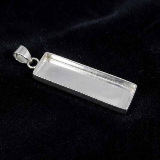 925 Sterling Silver Rectangle Bezel Blank Cup Pendant, Good for Pour Crushed Opal Resin & Ashes Work Keepsake/Breastmilk Crafts Good For DIY