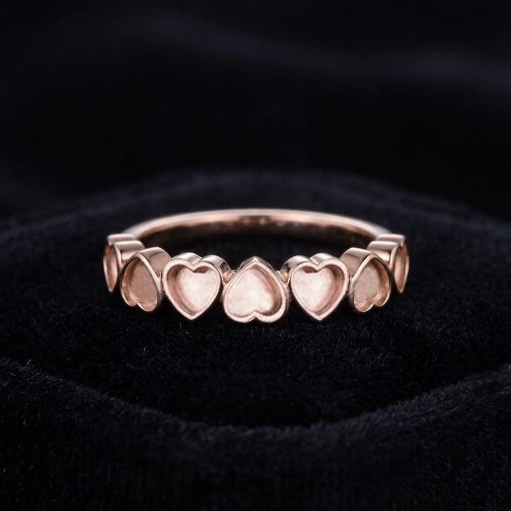 925 Sterling Solid Silver 5x5mm Heart Blank Bezel Half Eternity Ring, Good for Resin & Ashes Work, Breastmilk/Keepsake DIY, Crafts Supply