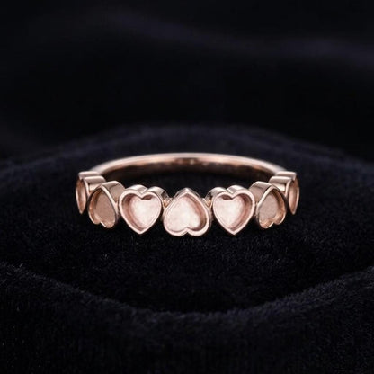 925 Sterling Solid Silver 5x5mm Heart Blank Bezel Half Eternity Ring, Good for Resin & Ashes Work, Breastmilk/Keepsake DIY, Crafts Supply