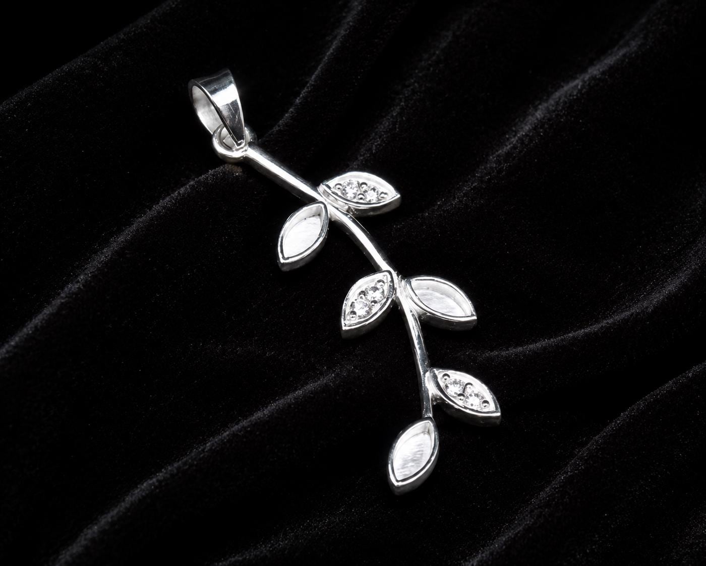 Olive Leaf Branch Marquise Blank Bezel with CZ, 925 Sterling Silver Pendant Setting, Good for Resin & Ashes Work, Keepsake/Breastmilk DIY