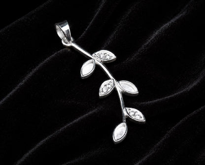 Olive Leaf Branch Marquise Blank Bezel with CZ, 925 Sterling Silver Pendant Setting, Good for Resin & Ashes Work, Keepsake/Breastmilk DIY