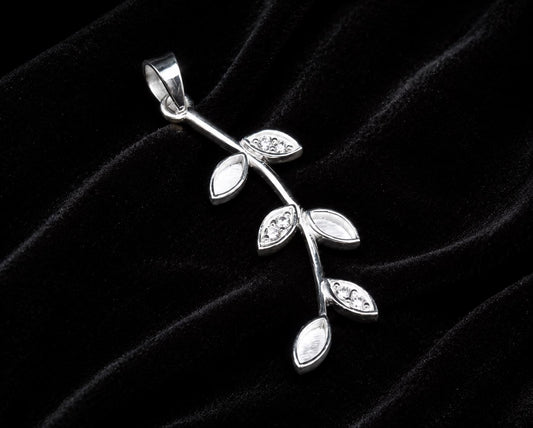 Olive Leaf Branch Marquise Blank Bezel with CZ, 925 Sterling Silver Pendant Setting, Good for Resin & Ashes Work, Keepsake/Breastmilk DIY