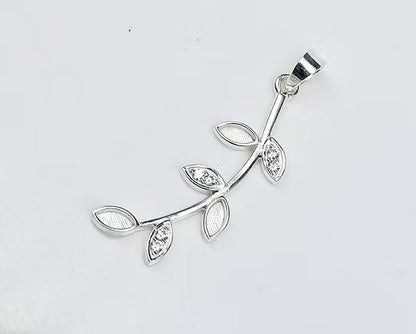 Olive Leaf Branch Marquise Blank Bezel with CZ, 925 Sterling Silver Pendant Setting, Good for Resin & Ashes Work, Keepsake/Breastmilk DIY