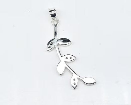 Olive Leaf Branch Marquise Blank Bezel with CZ, 925 Sterling Silver Pendant Setting, Good for Resin & Ashes Work, Keepsake/Breastmilk DIY