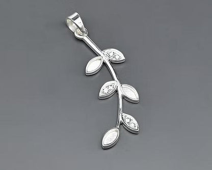 Olive Leaf Branch Marquise Blank Bezel with CZ, 925 Sterling Silver Pendant Setting, Good for Resin & Ashes Work, Keepsake/Breastmilk DIY
