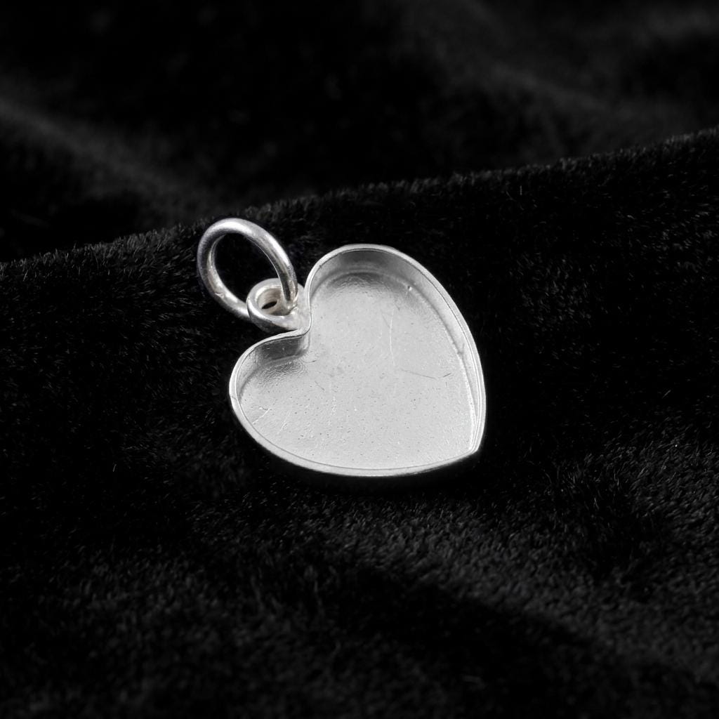 925 Sterling Silver Heart Pendant Blank Component Setting, DIY Keepsake Jewelry Tray, Bezel Base for Resin & Stone Insert, Handmade Jewelry