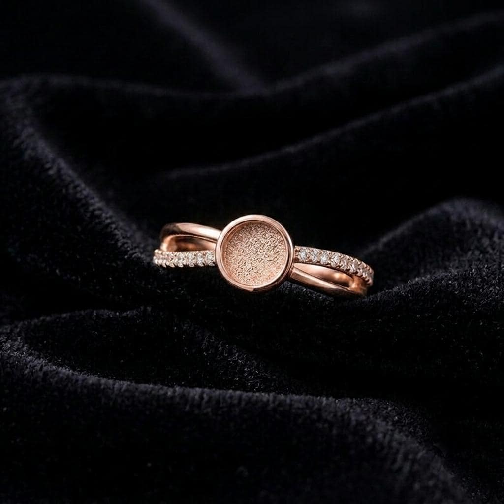 Round Rose Gold Ring, 6mm Blank and Zircon Setted Ring, 925 Sterling Silver Designer Ring, Resin & Ashes Work, Breastmilk/Keepsake DIY Craft