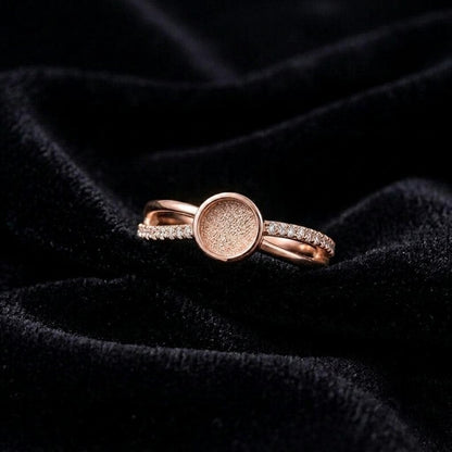 Round Rose Gold Ring, 6mm Blank and Zircon Setted Ring, 925 Sterling Silver Designer Ring, Resin & Ashes Work, Breastmilk/Keepsake DIY Craft