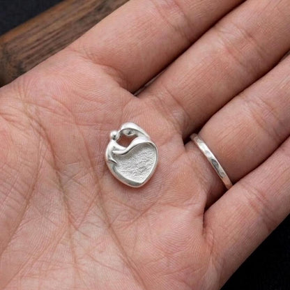 925 Sterling Silver Heart 9x9mm Mother Baby Love Blank Bezel Pendant Setting, For Mother Milk or Resin Keepsake/DIY Crafts, Memorial Locket