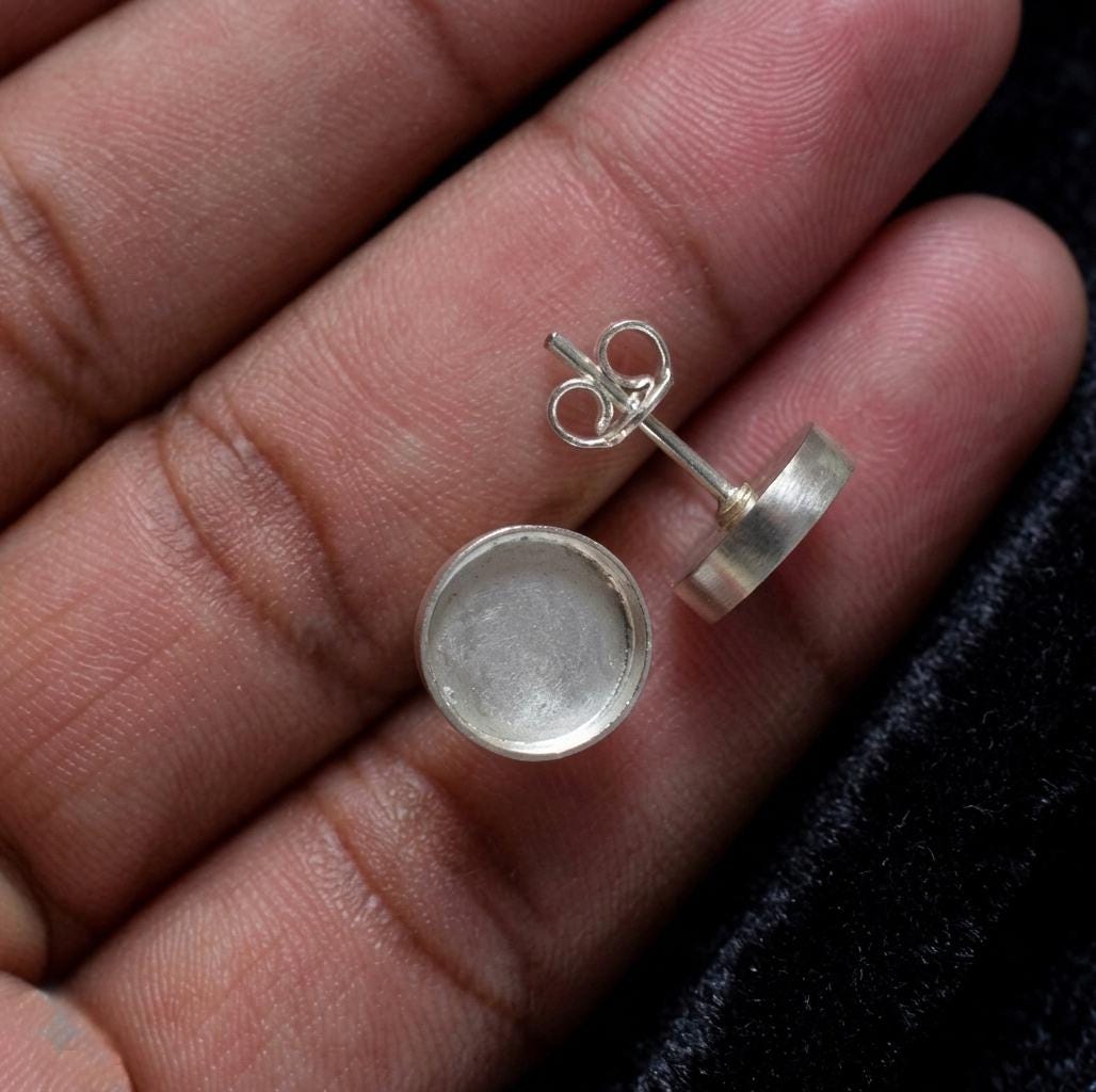 925 sterling silver round blank bezel cup Stud earring collet 5mm to 15mm round gemstone bezel cup earring metal casting, stud earring DIY