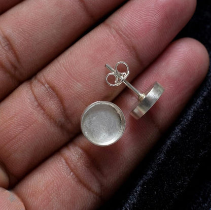 925 sterling silver round blank bezel cup Stud earring collet 5mm to 15mm round gemstone bezel cup earring metal casting, stud earring DIY