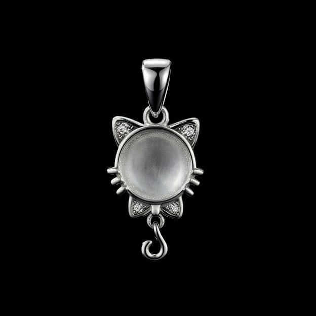 925 Sterling Silver Cat Face 12mm Blank Bezel CZ Pendant Setting, Breastmilk/Keepsake, Good for Resin & Ashes Work, Memorial Cat Pet Lover