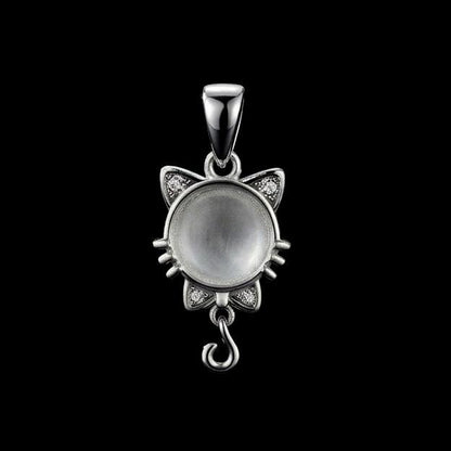 925 Sterling Silver Cat Face 12mm Blank Bezel CZ Pendant Setting, Breastmilk/Keepsake, Good for Resin & Ashes Work, Memorial Cat Pet Lover