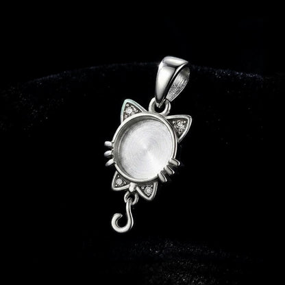 925 Sterling Silver Cat Face 12mm Blank Bezel CZ Pendant Setting, Breastmilk/Keepsake, Good for Resin & Ashes Work, Memorial Cat Pet Lover